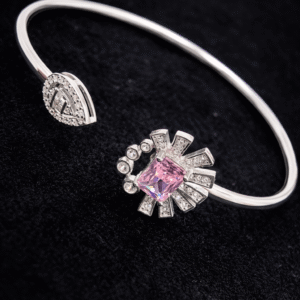 Pure Silver Bangle with Ring Set with Sparkling CZ Stones Gift for Women Impressive