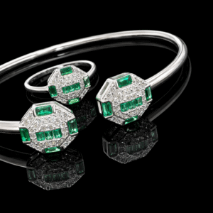 Pure Silver Bangle with Ring Set with Sparkling CZ Stones Gift for Women Great