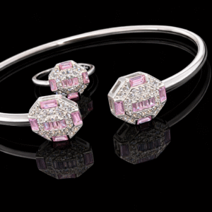 Pure Silver Bangle with Ring Set with Sparkling CZ Stones Gift for Women Affordable