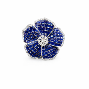 Blue flower-shaped gemstone brooch