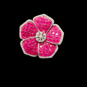 Pink flower brooch with diamonds