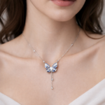 Silver Pendant 925 Silver Pendant Jewelry in Cubic Zircon for Girls & Women 5 Elegant butterfly necklace on model