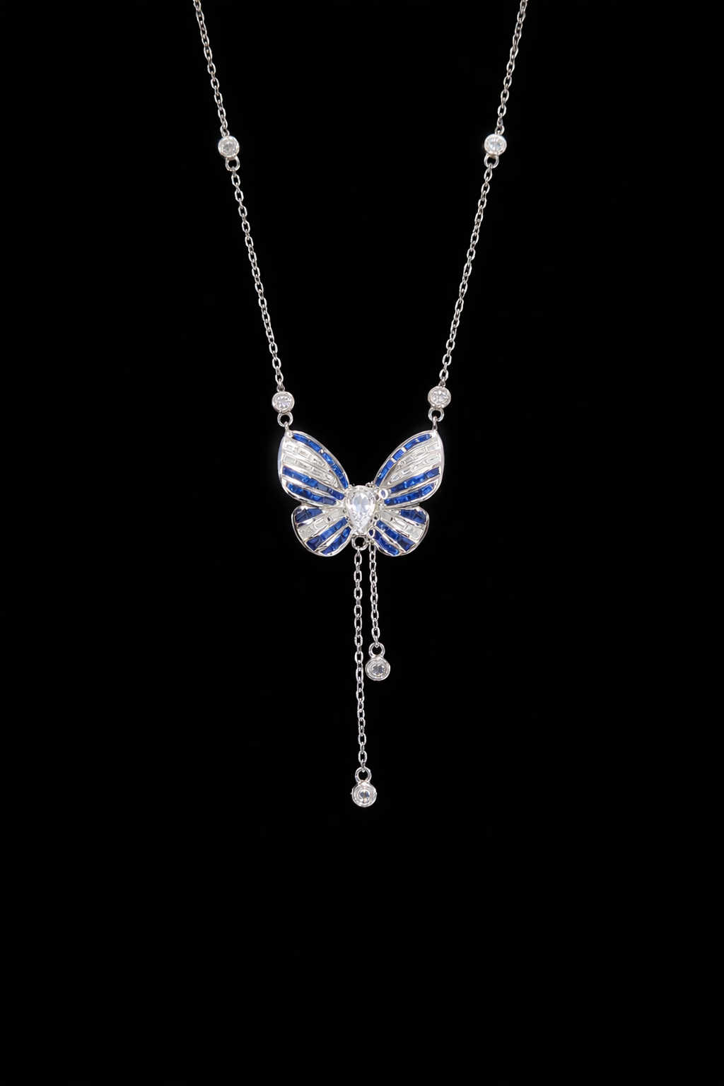 Silver Pendant 925 Silver Pendant Jewelry in Cubic Zircon for Girls & Women 4 Silver butterfly necklace with blue accents