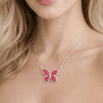 Silver Pendant 925 Silver Pendant Jewelry in Cubic Zircon for Girls & Women 5 Elegant butterfly necklace with pink stones.
