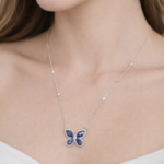 Silver Pendant 925 Silver Pendant Jewelry in Cubic Zircon for Girls & Women 5 Woman wearing butterfly necklace.