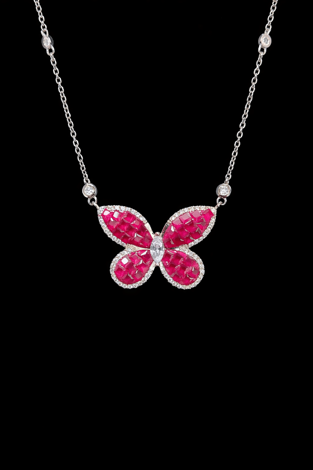 Silver Pendant 925 Silver Pendant Jewelry in Cubic Zircon for Girls & Women 4 Pink butterfly necklace with diamonds