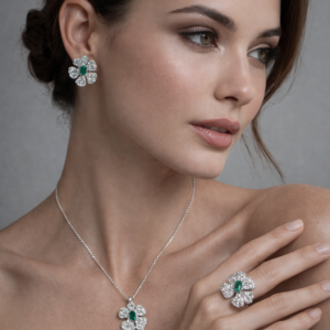 White Gold Plated Pure Silver Set Matching with Sparkling Cubic Stones Gift for Women Memorable