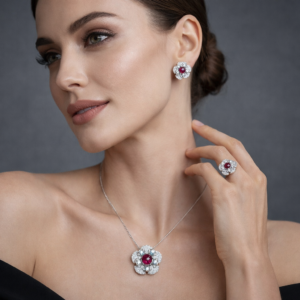 White Gold Plated Pure Silver Set Matching with Sparkling Cubic Stones Gift for Women Memorable