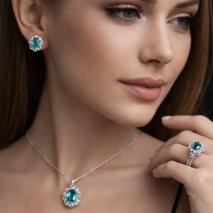 White Gold Plated Pure Silver Set Matching with Sparkling Cubic Stones Gift for Women Memorable