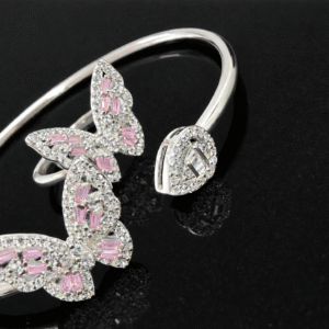 Pure Silver Bangle with Ring Set with Sparkling CZ Stones Gift for Women Outstanding