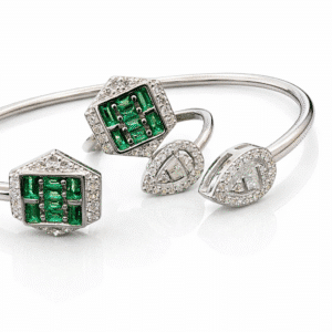 Pure Silver Bangle with Ring Set with Sparkling CZ Stones Gift for Women Wanted