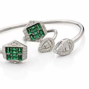 Pure Silver Bangle with Ring Set with Sparkling CZ Stones Gift for Women