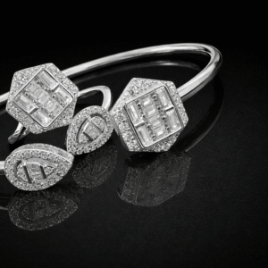 Pure Silver Bangle with Ring Set with Sparkling CZ Stones Gift for Women Surprising