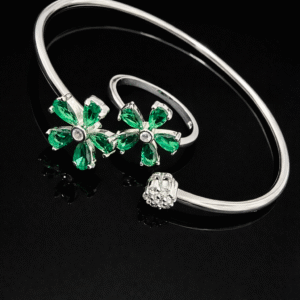 Pure Silver Bangle with Ring Set with Sparkling CZ Stones Gift for Women Beauty