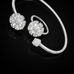 Pure Silver Bangle with Ring Set with Sparkling CZ Stones Gift for Women Excellent