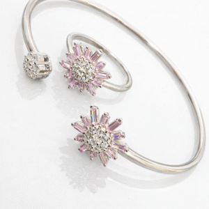 Pure Silver Bangle with Ring Set with Sparkling CZ Stones Gift for Women Latest