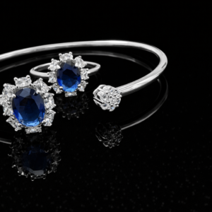 Pure Silver Bangle with Ring Set with Sparkling CZ Stones Gift for Women today