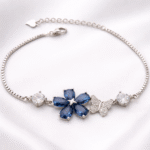 Silver Bracelet Elegant Silver Cubic Zircon Bracelet for Girls & Women Daily Wear Jewelry Adjustable Amazing 6 Silver bracelet with blue flower design