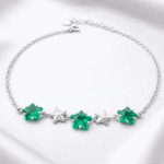 Silver Bracelet Elegant Silver Cubic Zircon Bracelet for Girls & Women Daily Wear Jewelry Adjustable Crush 6 Silver bracelet with green stars