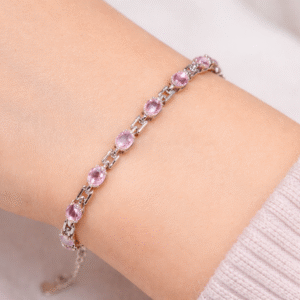 Elegant bracelet with pink gemstones.