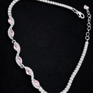 Elegant silver necklace with pink stones