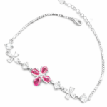 Silver Bracelet Elegant Silver Cubic Zircon Bracelet for Girls & Women Daily Wear Jewelry Adjustable Unique 6 Silver bracelet with pink flower design