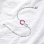 Silver Bracelet Elegant Silver Cubic Zircon Bracelet for Girls & Women Daily Wear Jewelry Adjustable Daring 6 Elegant bracelet with pink and silver.