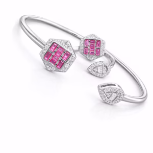 Pure Silver Bangle with Ring Set with Sparkling CZ Stones Gift for Women Unique