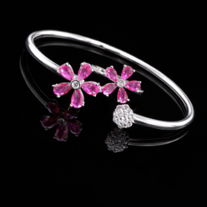 Pure Silver Bangle with Ring Set with Sparkling CZ Stones Gift for Women Best