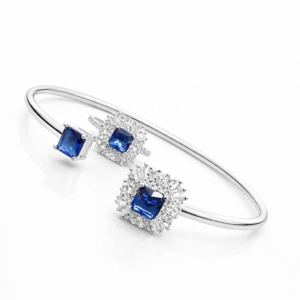 Pure Silver Bangle with Ring Set with Sparkling Cubic Zircon Stones Gift for Women Outstanding