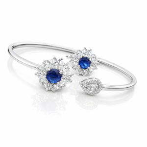 Pure Silver Bangle with Ring Set with Sparkling Cubic Zircon Stones Gift for Women Low Price