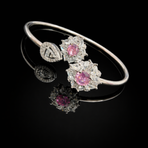 Pure Silver Bangle with Ring Set with Sparkling Cubic Zircon Stones Gift for Women Surprise for her