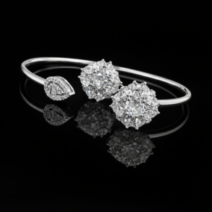 Pure Silver Bangle with Ring Set with Sparkling Cubic Zircon Stones Gift for Women today