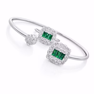 Pure Silver Bangle with Ring Set with Sparkling Cubic Zircon Stones Gift for Women Heartwarming