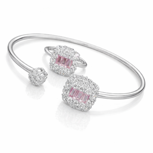 Pure Silver Bangle with Ring Set with Sparkling Cubic Zircon Stones Gift for Women Super