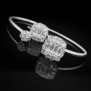 Pure Silver Bangle with Ring Set with Sparkling Cubic Zircon Stones Gift for Women Latest