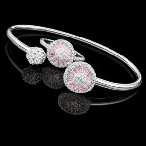 Pure Silver Bangle with Ring Set with Sparkling Cubic Zircon Stones Gift for Women Lavishly