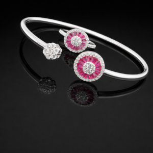 Pure Silver Bangle with Ring Set with Sparkling Cubic Zircon Stones Gift for Women Perfect