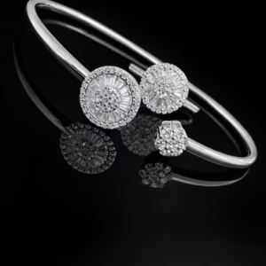 Pure Silver Bangle with Ring Set with Sparkling Cubic Zircon Stones Gift for Women Great