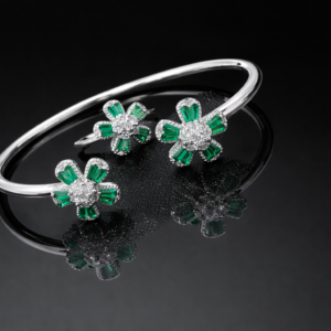 Pure Silver Bangle with Ring Set with Sparkling Cubic Zircon Stones Gift for Women Affordable