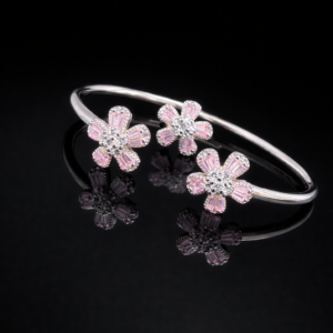 Pure Silver Bangle with Ring Set with Sparkling Cubic Zircon Stones Gift for Women Beautiful