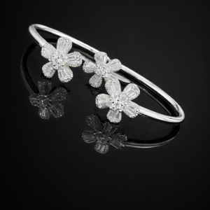 Pure Silver Bangle with Ring Set with Sparkling Cubic Zircon Stones Gift for Women Wanted