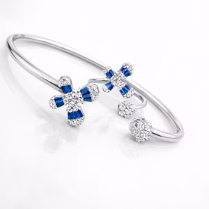 Pure Silver Bangle with Ring Set with Sparkling Cubic Zircon Stones Gift for Women Impressive