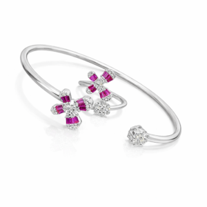 Pure Silver Bangle with Ring Set with Sparkling Cubic Zircon Stones Gift for Women Surprising