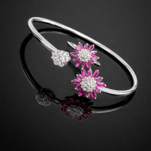 Pure Silver Bangle with Ring Set with Sparkling Cubic Zircon Stones Gift for Women Super