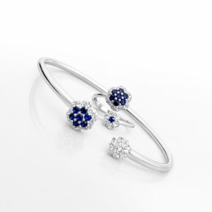 Pure Silver Bangle with Ring Set with Sparkling Cubic Zircon Stones Gift for Women Great