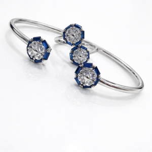 Pure Silver Bangle with Ring Set with Sparkling Cubic Zircon Stones Gift for Women Amazing
