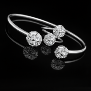 Pure Silver Bangle with Ring Set with Sparkling Cubic Zircon Stones Gift for Women Beauty