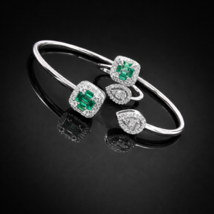 Pure Silver Bangle with Ring Set with Sparkling Cubic Zircon Stones Gift for Women in Budget