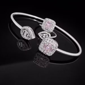 Pure Silver Bangle with Ring Set with Sparkling Cubic Zircon Stones Gift for Women Crazy